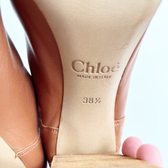 Chloe | Cognac Leather Peep Toe Cinched Ankle Boots | 38.5/8.5 - Picture 11 of 14
